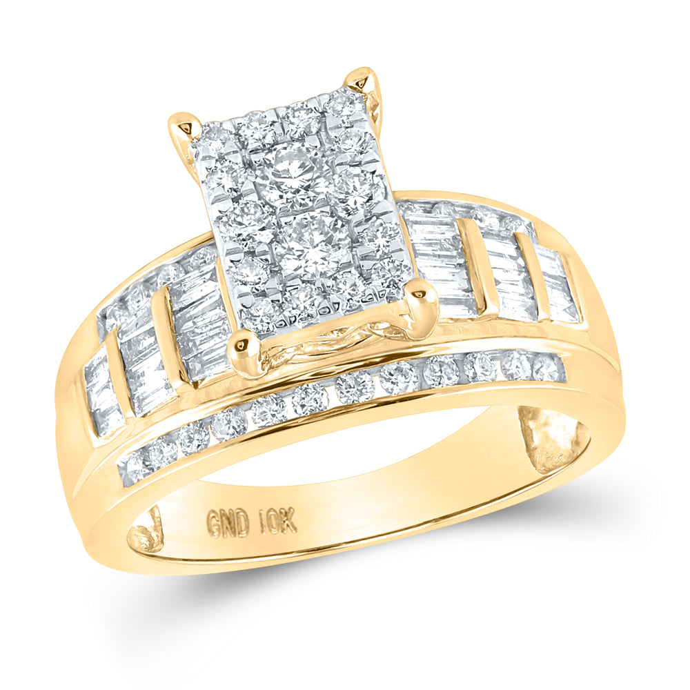 10kt Yellow Gold Womens Round Diamond Rectangle Cluster Bridal Wedding Engagement Ring 7/8 Cttw 7 Daisy Joyeria
