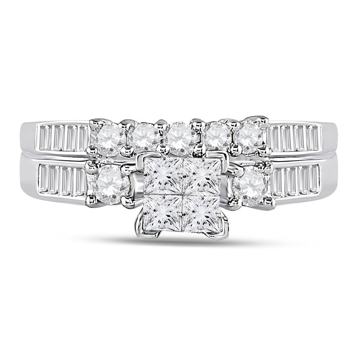 10kt White Gold Womens Princess Diamond Bridal Wedding Engagement Ring Band Set 1.00 Cttw - Size 5 5 Daisy Joyeria