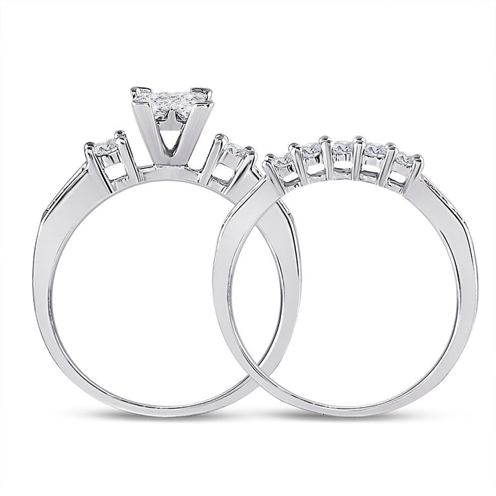 10kt White Gold Womens Princess Diamond Bridal Wedding Engagement Ring Band Set 1.00 Cttw - Size 5 5 Daisy Joyeria