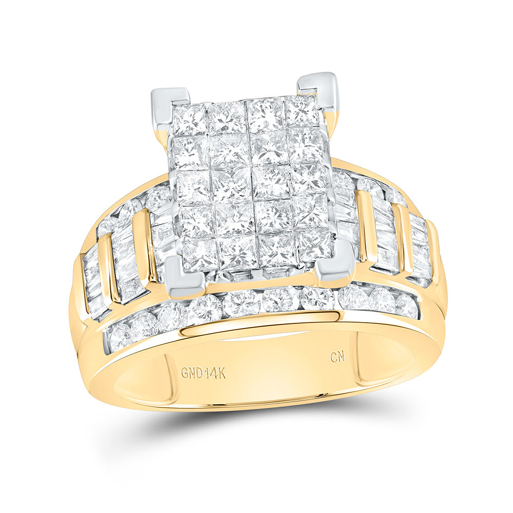 14kt Yellow Gold Womens Princess Diamond Cluster Bridal Wedding Engagement Ring 2.00 Cttw 7 Daisy Joyeria