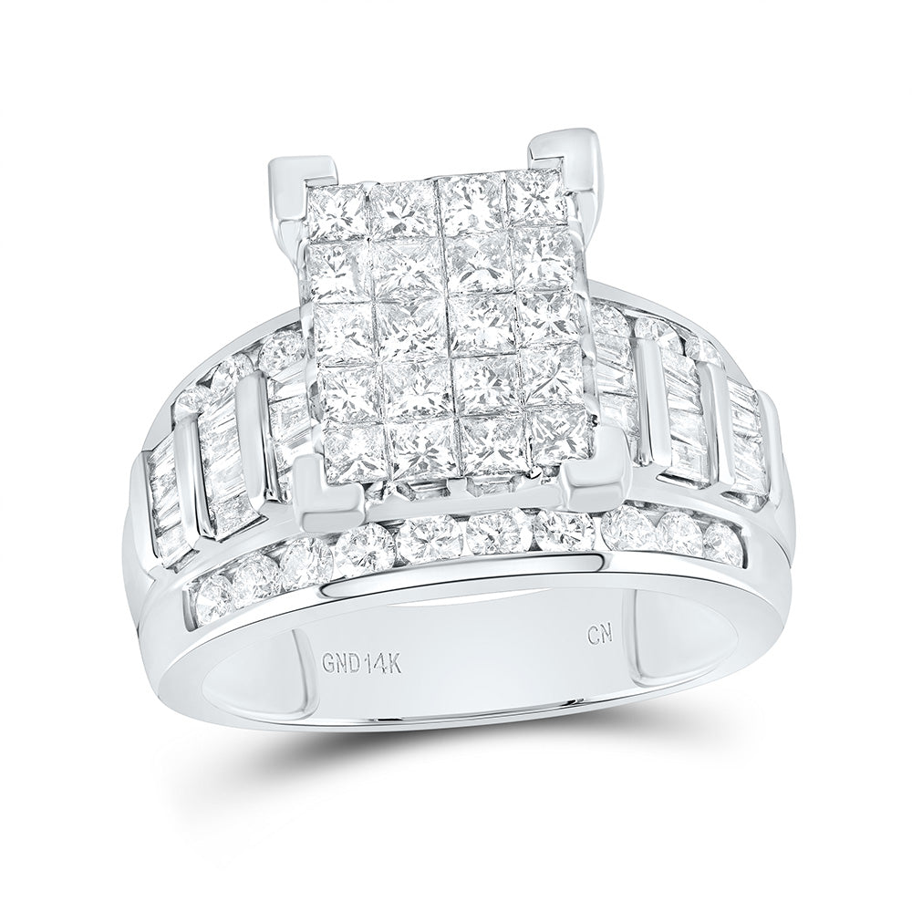 14kt White Gold Womens Princess Diamond Cluster Bridal Wedding Engagement Ring 2.00 Cttw - Size 6 6 Daisy Joyeria