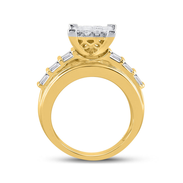 14kt Yellow Gold Womens Princess Diamond Cluster Bridal Wedding Engagement Ring 3.00 Cttw 7 Daisy Joyeria