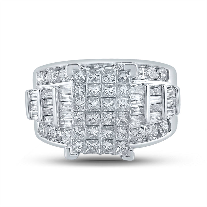 14kt White Gold Womens Princess Diamond Cluster Bridal Wedding Engagement Ring 3.00 Cttw 7 Daisy Joyeria