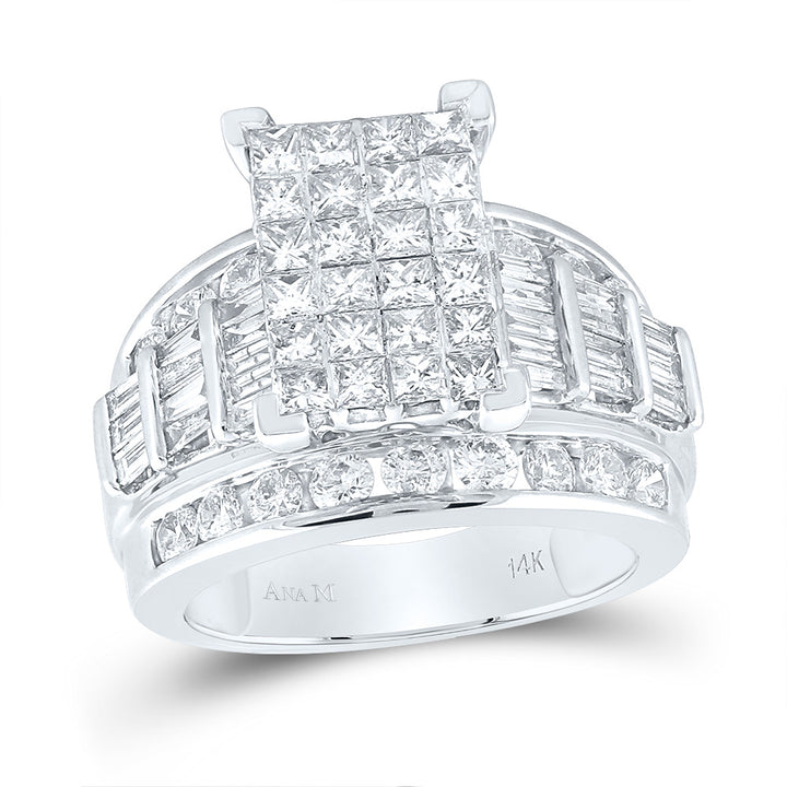 14kt White Gold Womens Princess Diamond Cluster Bridal Wedding Engagement Ring 3.00 Cttw 7 Daisy Joyeria
