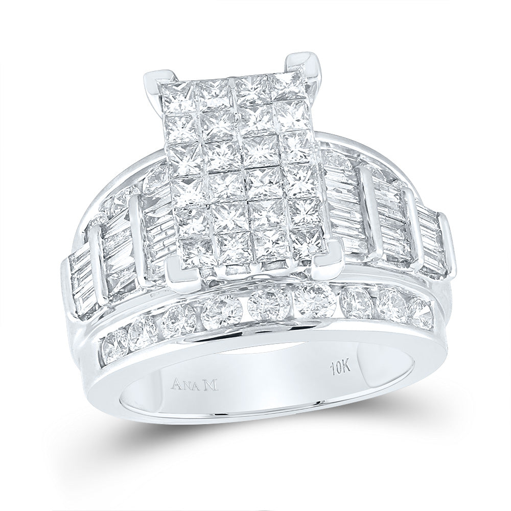 10kt White Gold Womens Princess Diamond Cluster Bridal Wedding Engagement Ring 3.00 Cttw 7 Daisy Joyeria