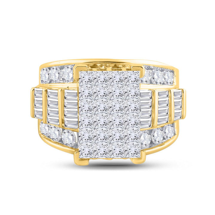 14kt Yellow Gold Womens Princess Diamond Cluster Bridal Wedding Engagement Ring 4.00 Cttw 7 Daisy Joyeria