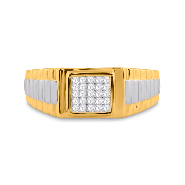 14kt Two-tone Gold Mens Princess Diamond Ribbed Cluster Ring 1/4 Cttw 10 Daisy Joyeria