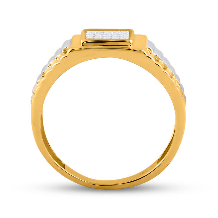 14kt Two-tone Gold Mens Princess Diamond Ribbed Cluster Ring 1/4 Cttw 10 Daisy Joyeria