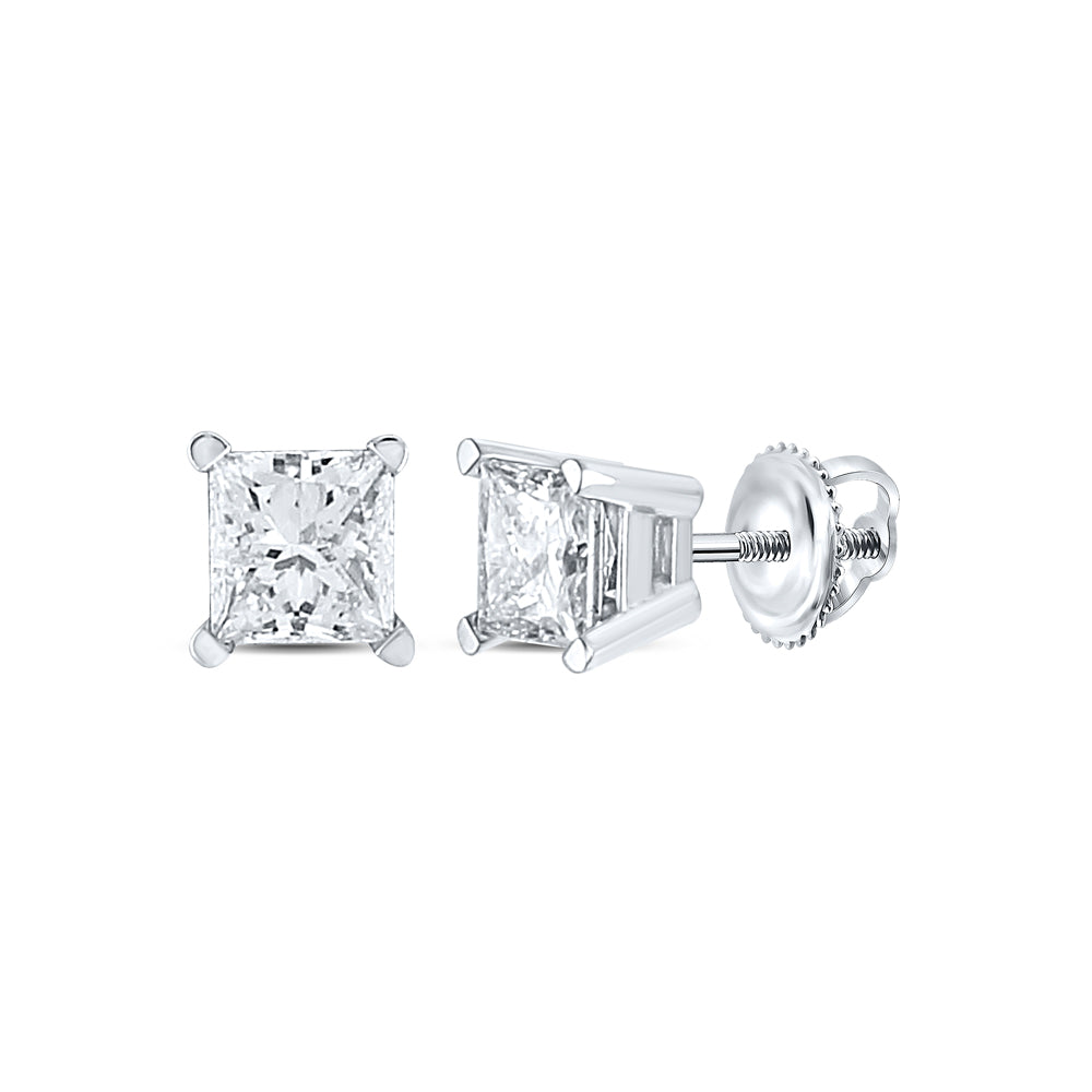 14kt White Gold Unisex Princess Diamond Solitaire Stud Earrings 1/2 Cttw Daisy Joyeria