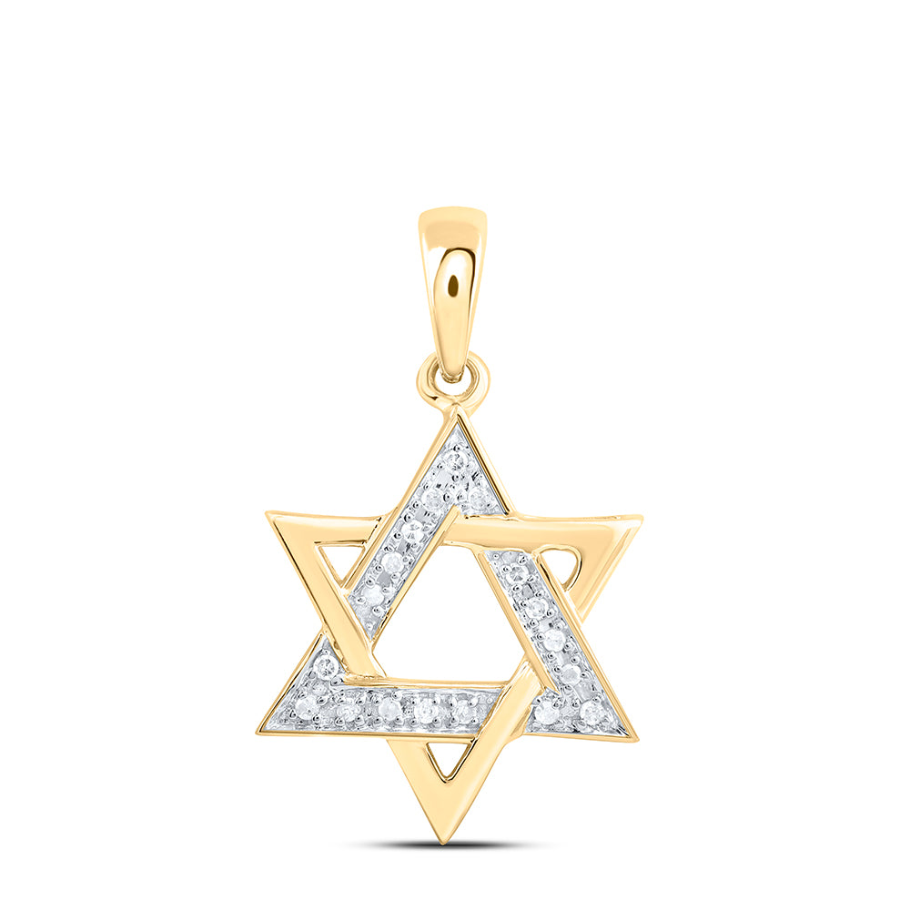 10kt Yellow Gold Womens Round Diamond Star Magen David Jewish Pendant 1/10 Cttw Daisy Joyeria
