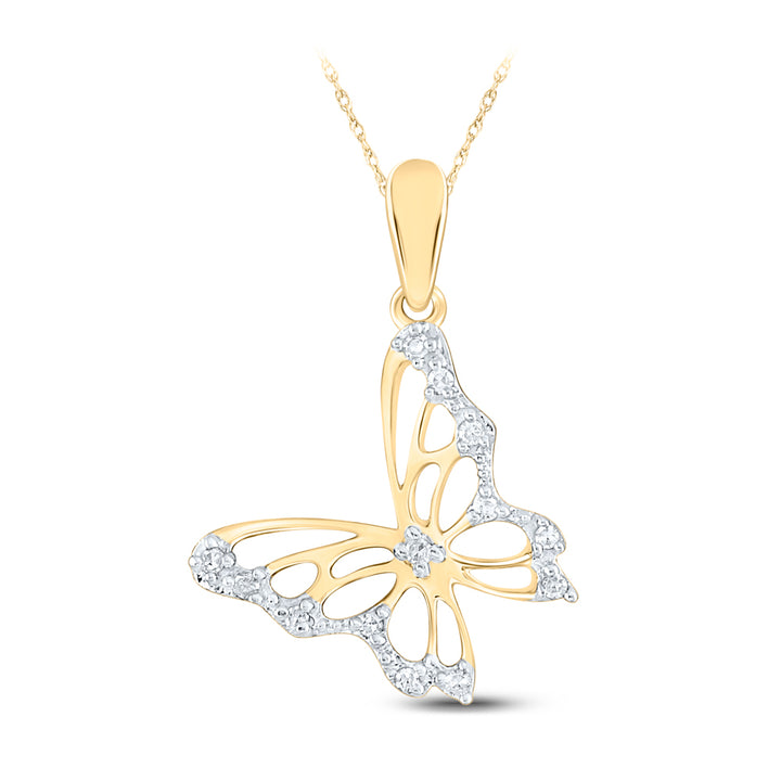 10kt Yellow Gold Womens Round Diamond Butterfly Bug Pendant 1/12 Cttw Daisy Joyeria