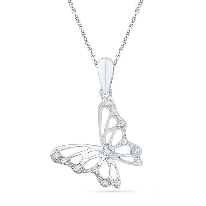 10kt White Gold Womens Round Diamond Butterfly Bug Pendant 1/12 Cttw Daisy Joyeria