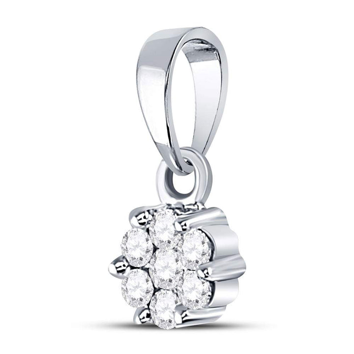 14kt White Gold Womens Round Diamond Flower Cluster Pendant 1/10 Cttw Daisy Joyeria
