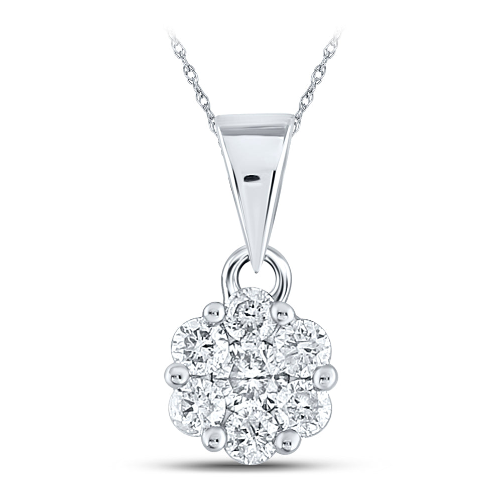 14kt White Gold Womens Round Diamond Flower Cluster Pendant 1/2 Cttw Daisy Joyeria