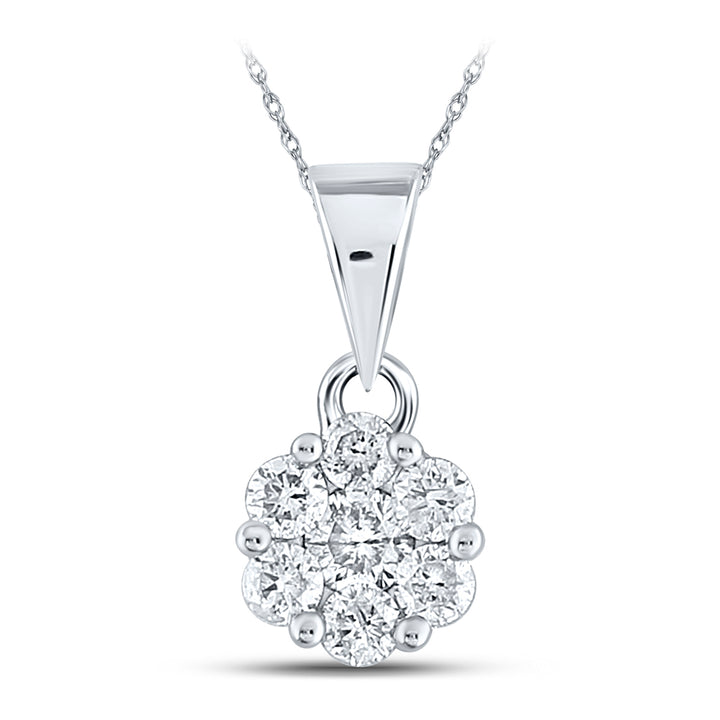 14kt White Gold Womens Round Diamond Flower Cluster Pendant 1/2 Cttw Daisy Joyeria