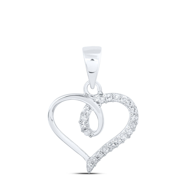 10kt White Gold Womens Round Diamond Heart Pendant 1/10 Cttw Daisy Joyeria