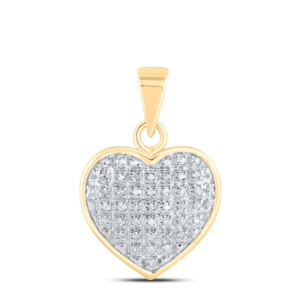 10kt Yellow Gold Womens Round Diamond Heart Cluster Pendant 1/10 Cttw Daisy Joyeria