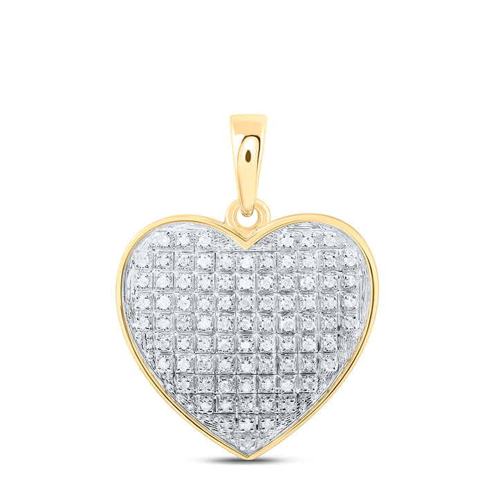10kt Yellow Gold Womens Round Diamond Heart Pendant 1/4 Cttw Daisy Joyeria