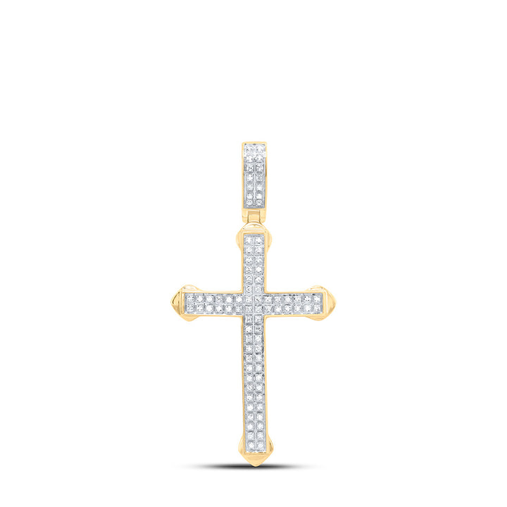 10kt Yellow Gold Mens Round Diamond Cross Charm Pendant 1/4 Cttw Daisy Joyeria