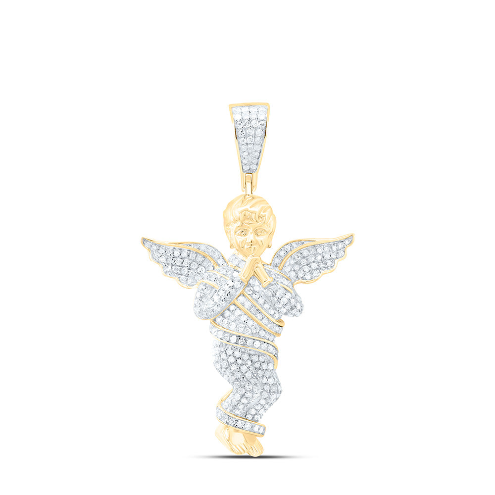 10kt Yellow Gold Mens Round Diamond Praying Angel Wings Charm Pendant 7/8 Cttw Daisy Joyeria