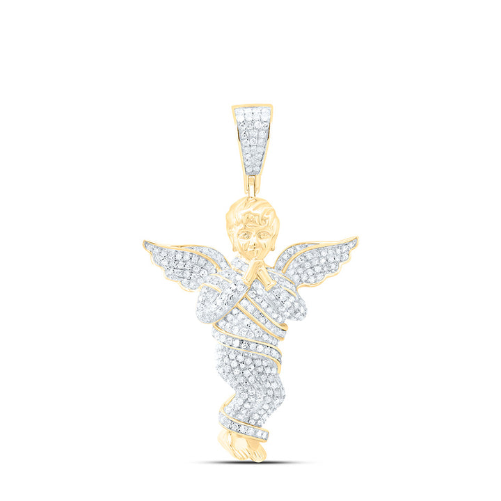 10kt Yellow Gold Mens Round Diamond Praying Angel Wings Charm Pendant 7/8 Cttw Daisy Joyeria