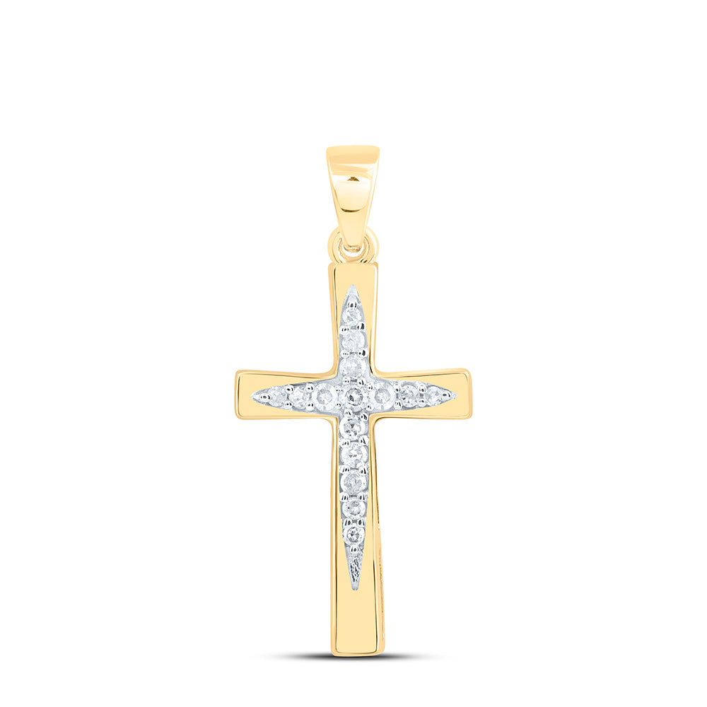 10kt Yellow Gold Womens Round Diamond Cross Pendant 1/10 Cttw Daisy Joyeria