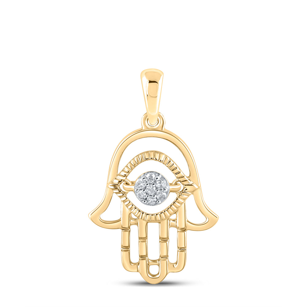 10kt Yellow Gold Womens Round Diamond Hamsa Fashion Pendant 1/20 Cttw Daisy Joyeria