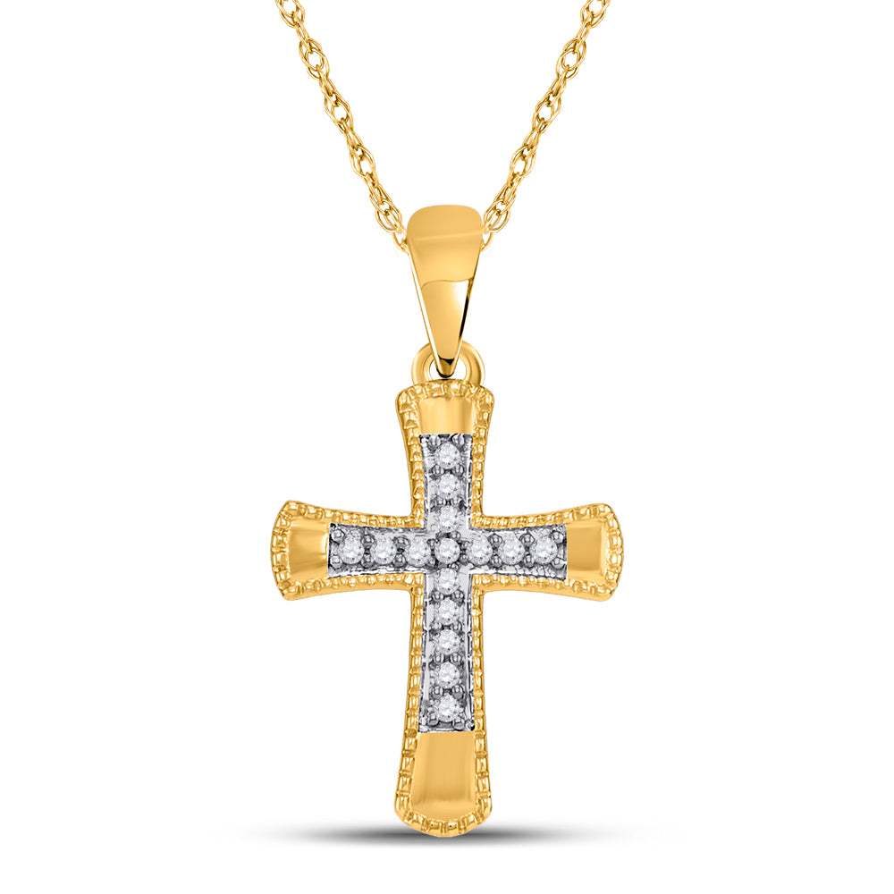 10kt Yellow Gold Womens Round Diamond Small Flared Cross Pendant 1/10 Cttw Daisy Joyeria