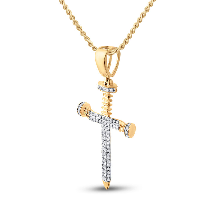 10kt Yellow Gold Mens Round Diamond Cross Religious Charm Pendant 3/8 Cttw Daisy Joyeria