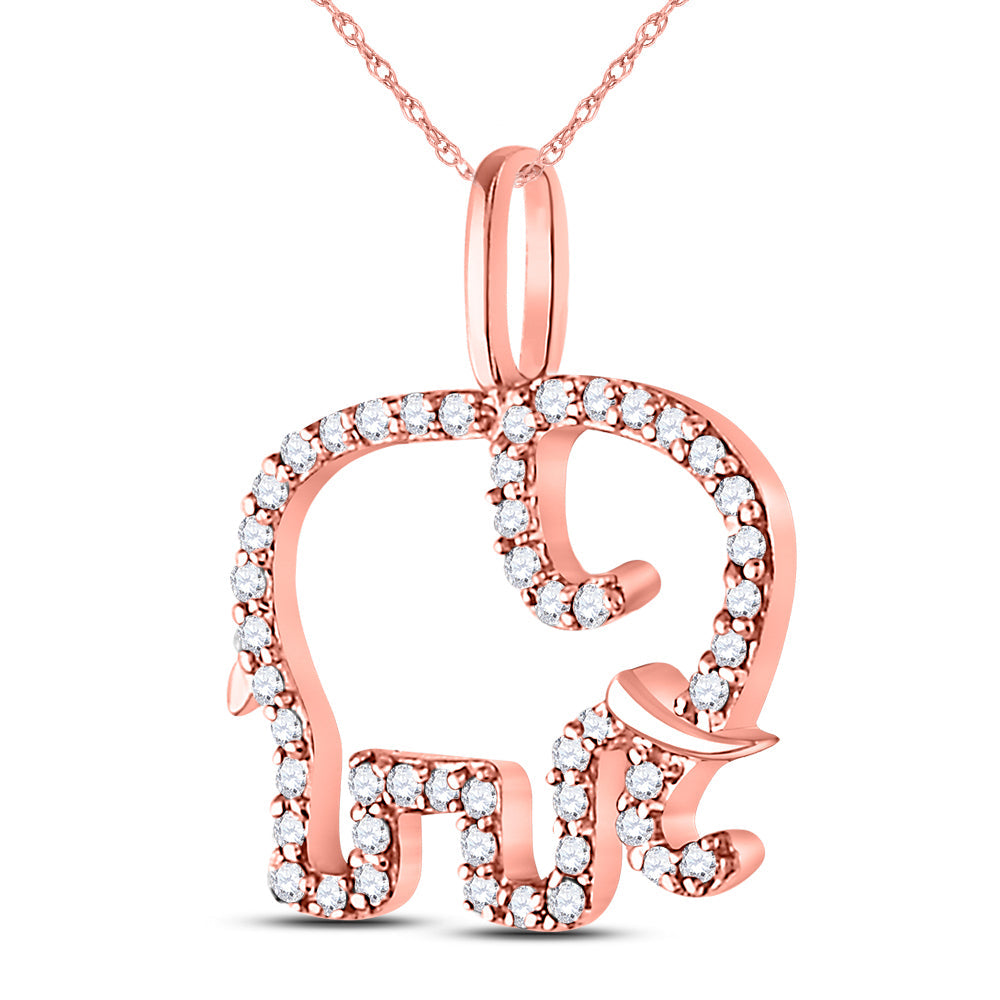 10kt Rose Gold Womens Round Diamond Elephant Animal Pendant 1/6 Cttw Daisy Joyeria
