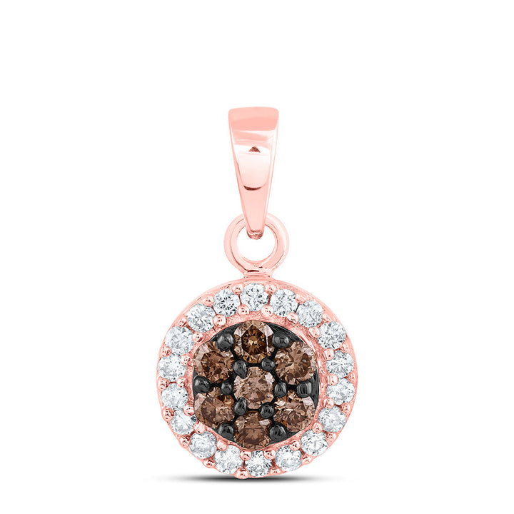 10kt Rose Gold Womens Round Brown Diamond Flower Cluster Pendant 3/8 Cttw Daisy Joyeria