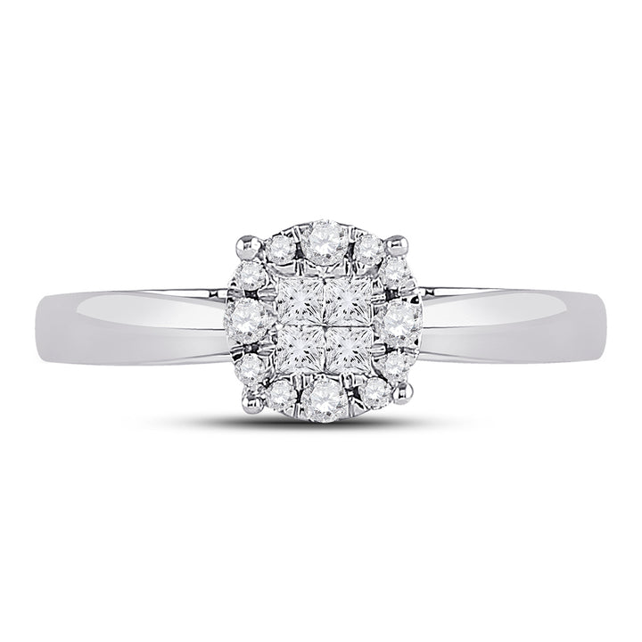 14kt White Gold Womens Princess Diamond Cluster Bridal Wedding Engagement Ring 1/4 Cttw 7 Daisy Joyeria