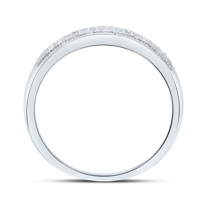 10kt White Gold Womens Round Diamond Double Row Wedding Band 1/10 Cttw 7 Daisy Joyeria