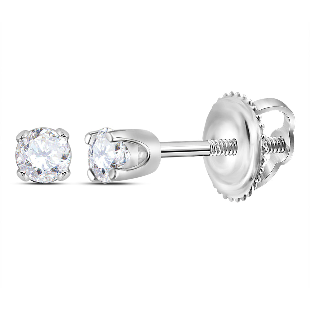 14kt White Gold Girls Infant Round Diamond Solitaire Stud Earrings 1/12 Cttw Daisy Joyeria