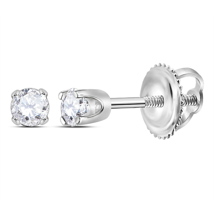 14kt White Gold Girls Infant Round Diamond Solitaire Stud Earrings 1/12 Cttw Daisy Joyeria