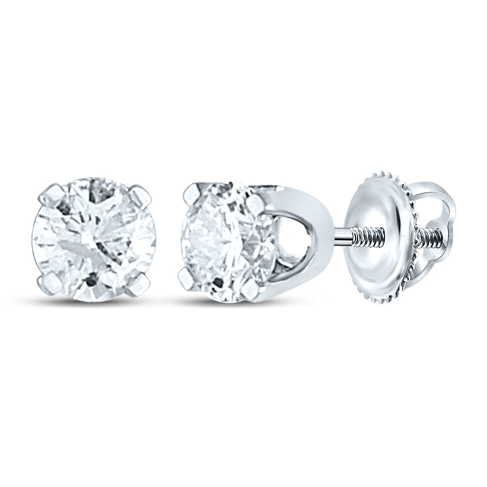 14kt White Gold Unisex Round Diamond Solitaire Stud Earrings 3/4 Cttw Daisy Joyeria