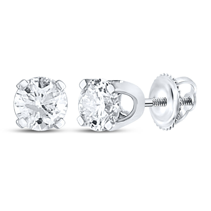 14kt White Gold Unisex Round Diamond Solitaire Stud Earrings 1/2 Cttw Daisy Joyeria