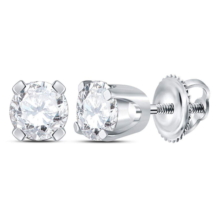 14kt White Gold Unisex Round Diamond Solitaire Stud Earrings 3/8 Cttw Daisy Joyeria