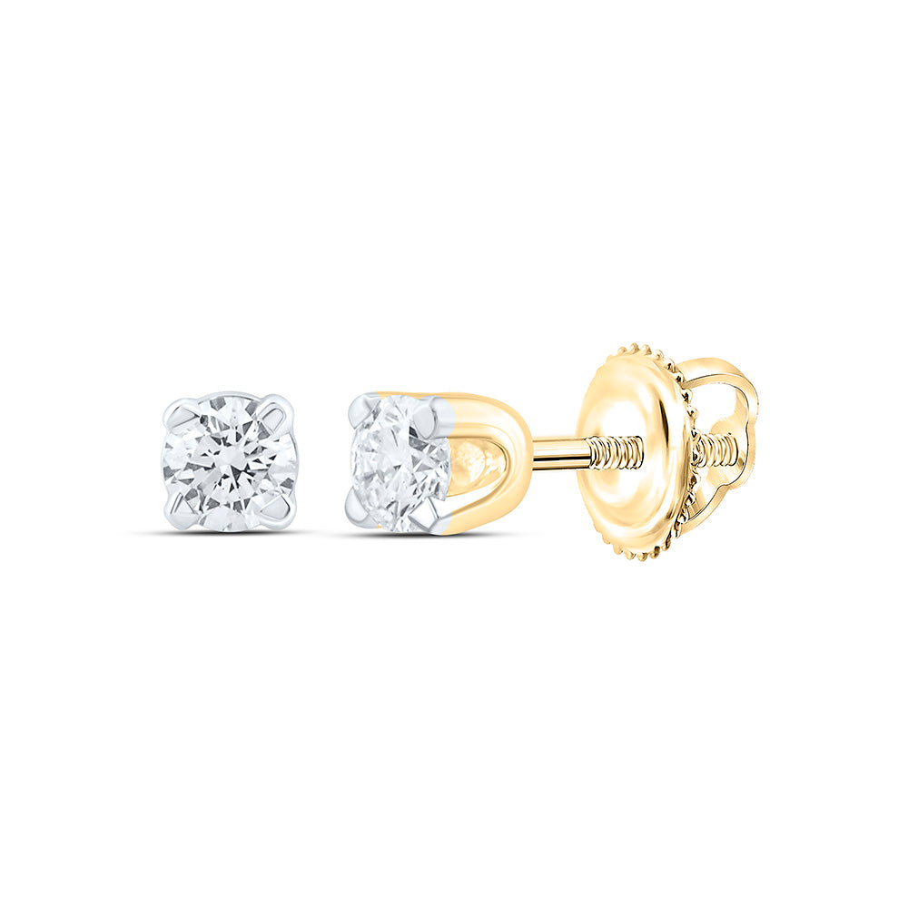 14kt Yellow Gold Unisex Round Diamond Solitaire Stud Earrings 1/20 Cttw Daisy Joyeria