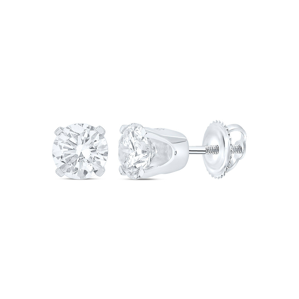 14kt White Gold Unisex Round Diamond Solitaire Stud Earrings 3/4 Cttw Daisy Joyeria
