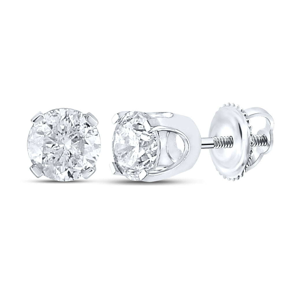 14kt White Gold Unisex Round Diamond Solitaire Stud Earrings 1-1/2 Cttw Daisy Joyeria