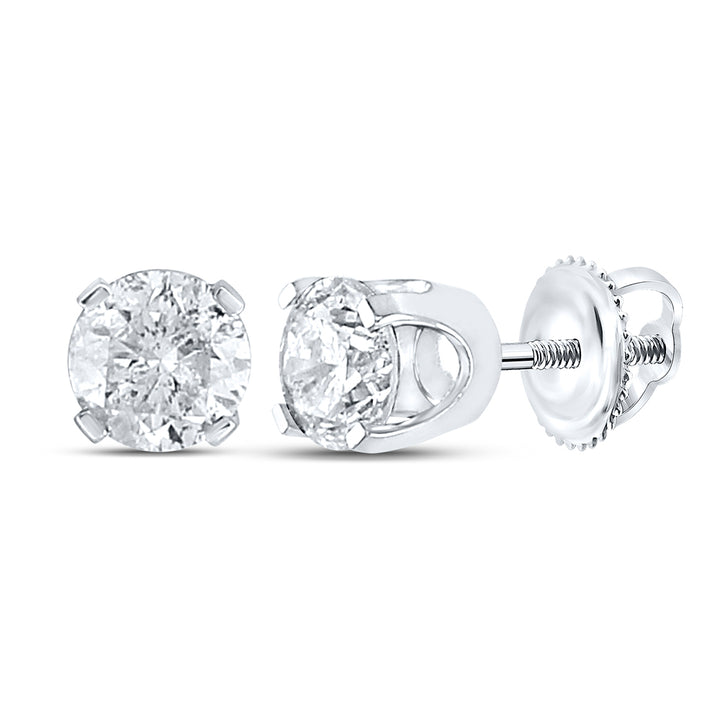 14kt White Gold Unisex Round Diamond Solitaire Stud Earrings 1-1/2 Cttw Daisy Joyeria