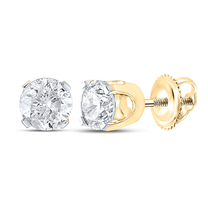 14kt Yellow Gold Unisex Round Diamond Solitaire Stud Earrings 1-3/8 Cttw Daisy Joyeria