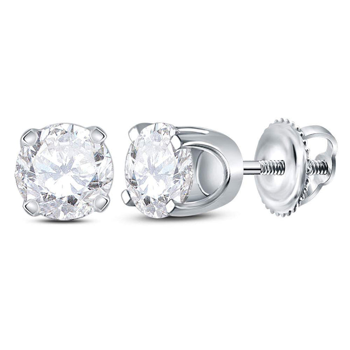 14kt White Gold Unisex Round Diamond Solitaire Stud Earrings 7/8 Cttw Daisy Joyeria