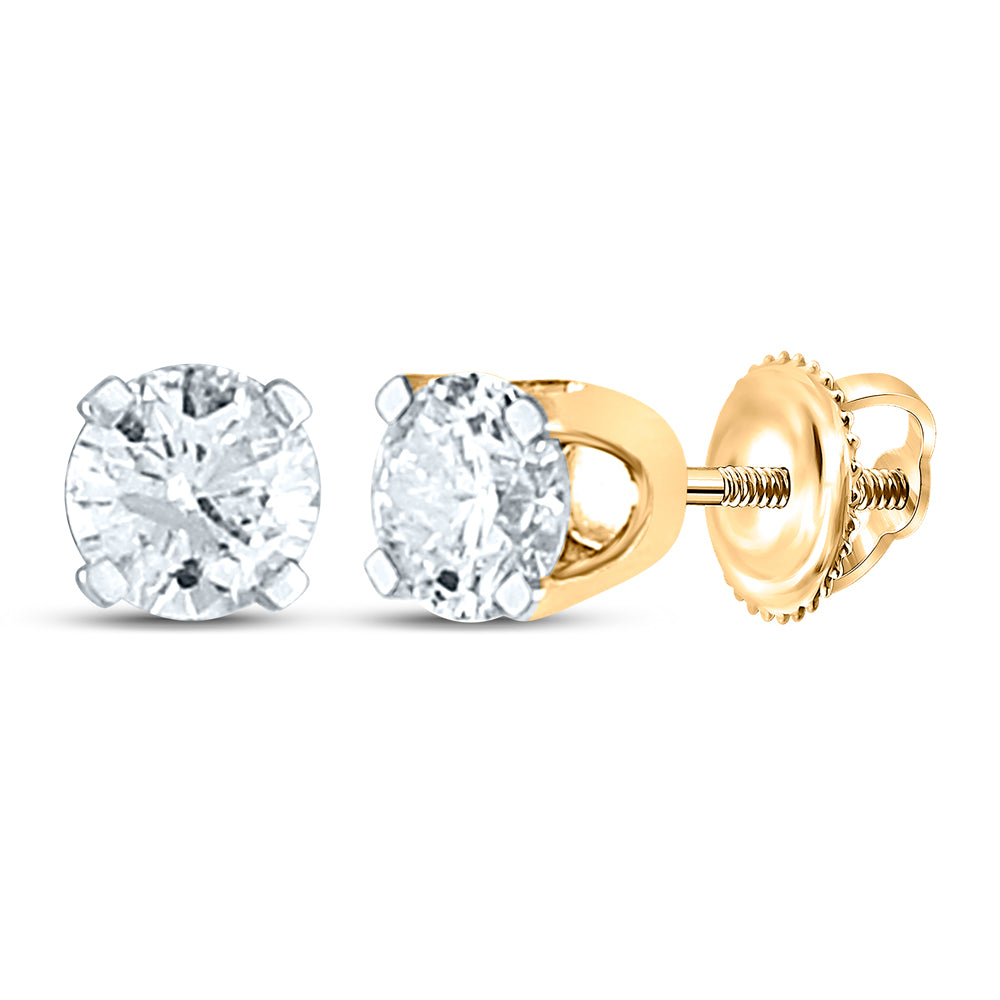 14kt Yellow Gold Unisex Round Diamond Solitaire Stud Earrings 1/5 Cttw Daisy Joyeria
