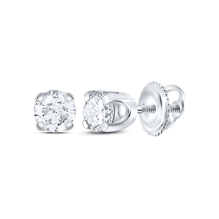 14kt White Gold Unisex Round Diamond Solitaire Stud Earrings 1/4 Cttw Daisy Joyeria