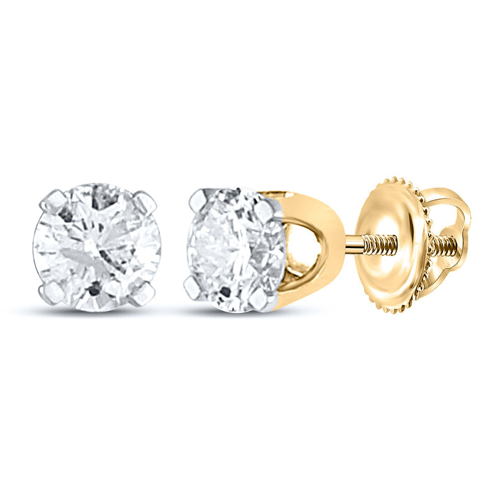 14kt Yellow Gold Unisex Round Diamond Solitaire Stud Earrings 1/4 Cttw Daisy Joyeria
