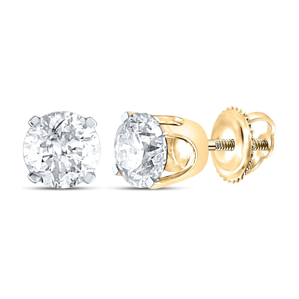 14kt Yellow Gold Unisex Round Diamond Solitaire Stud Earrings 3/8 Cttw Daisy Joyeria