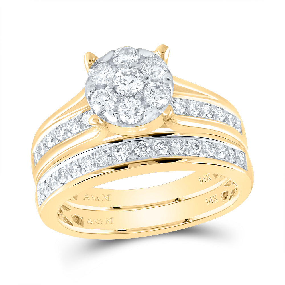 14kt Yellow Gold Womens Round Diamond Flower Cluster Bridal Wedding Engagement Ring Band Set 1.00 Cttw 7 Daisy Joyeria