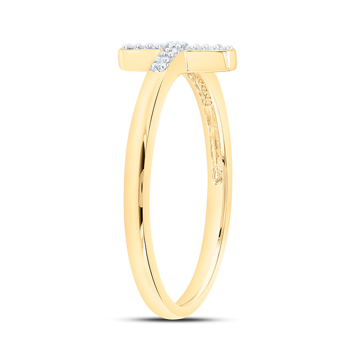 10kt Yellow Gold Womens Round Diamond Cross Religious Band Ring 1/20 Cttw 7 Daisy Joyeria
